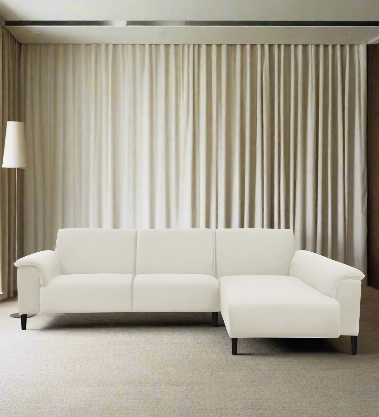 Ocean Velvet LHS Sectional Sofa (2+ Lounger) In Warm White Colour - Febonic Living