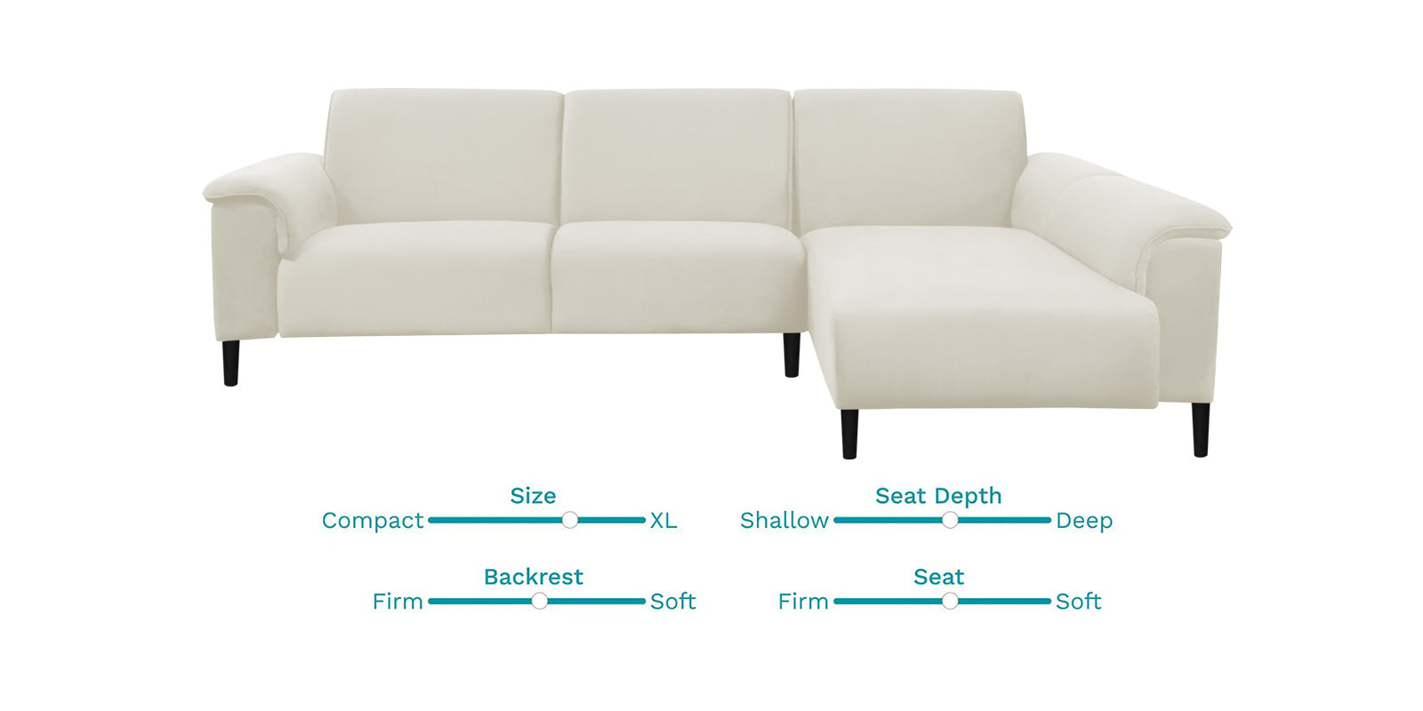 Ocean Velvet LHS Sectional Sofa (2+ Lounger) In Warm White Colour - Febonic Living