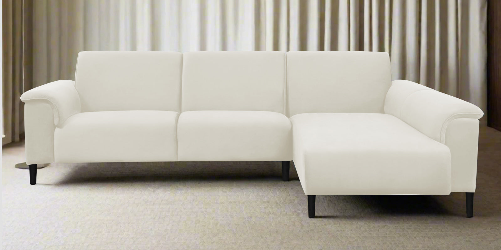 Ocean Velvet LHS Sectional Sofa (2+ Lounger) In Warm White Colour - Febonic Living
