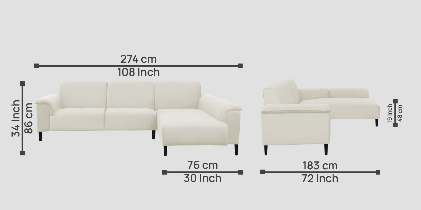 Ocean Velvet LHS Sectional Sofa (2+ Lounger) In Warm White Colour - Febonic Living
