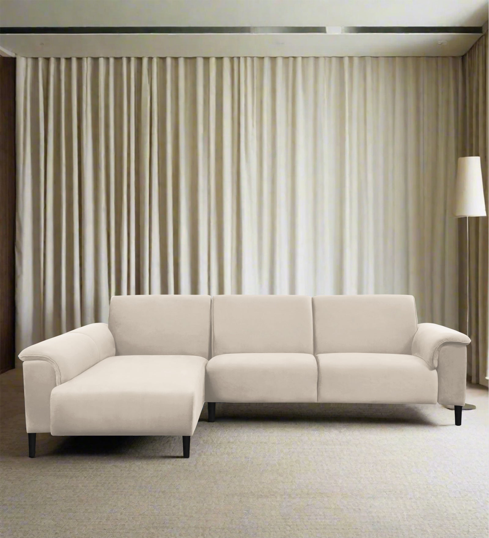 Ocean Velvet RHS Sectional Sofa (2+ Lounger) In Camel Beige Colour - Febonic Living
