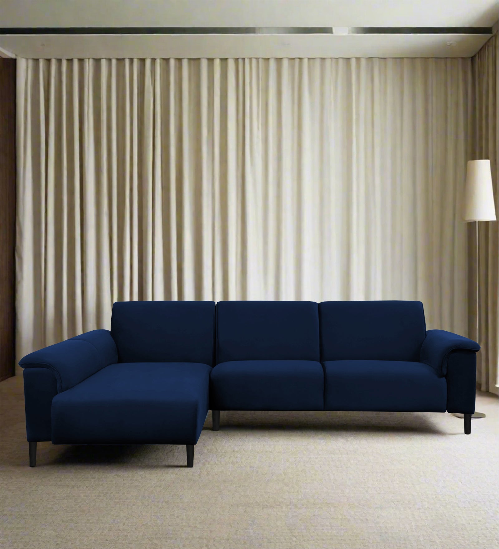 Ocean Velvet RHS Sectional Sofa (2+ Lounger) In Imperial Blue Colour - Febonic Living