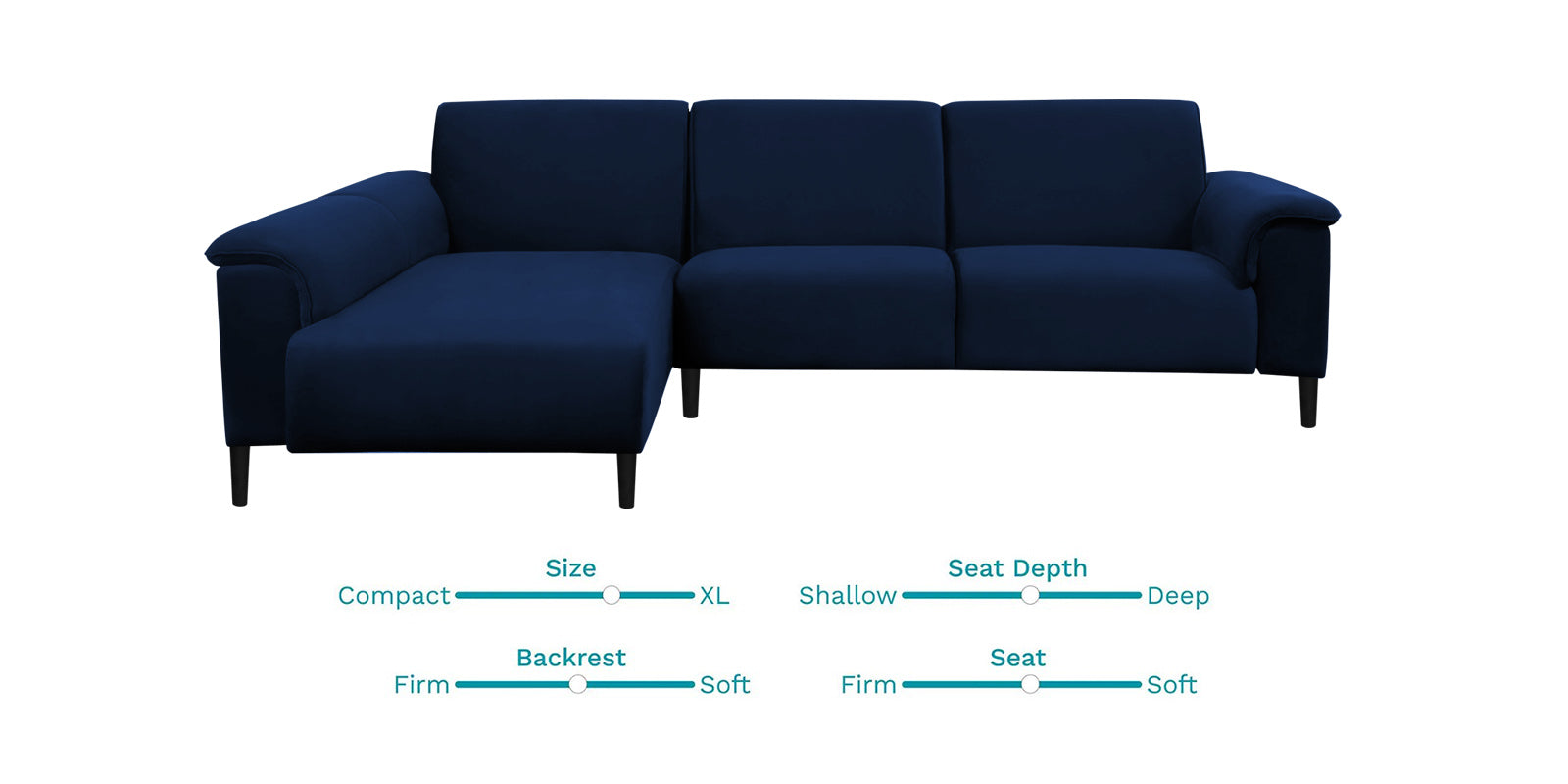Ocean Velvet RHS Sectional Sofa (2+ Lounger) In Imperial Blue Colour - Febonic Living
