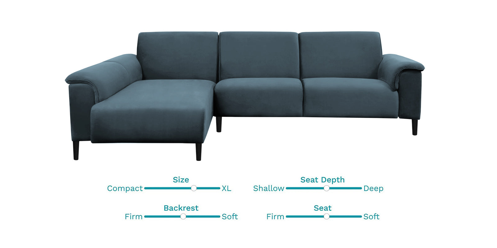 Ocean Velvet RHS Sectional Sofa (2+ Lounger) In Oxford Blue Colour - Febonic Living