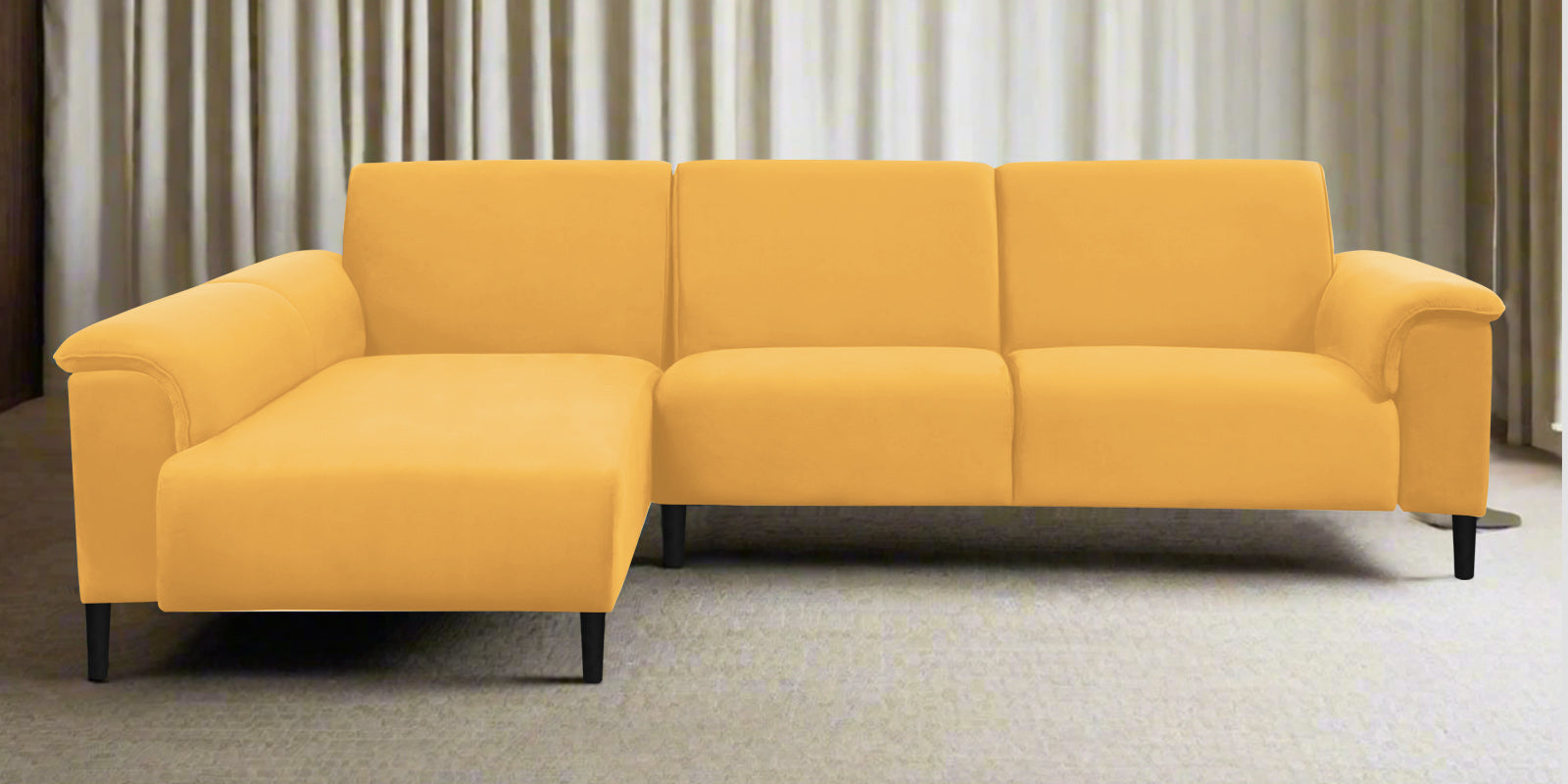 Ocean Velvet RHS Sectional Sofa (2+ Lounger) In Turmeric Yellow Colour - Febonic Living