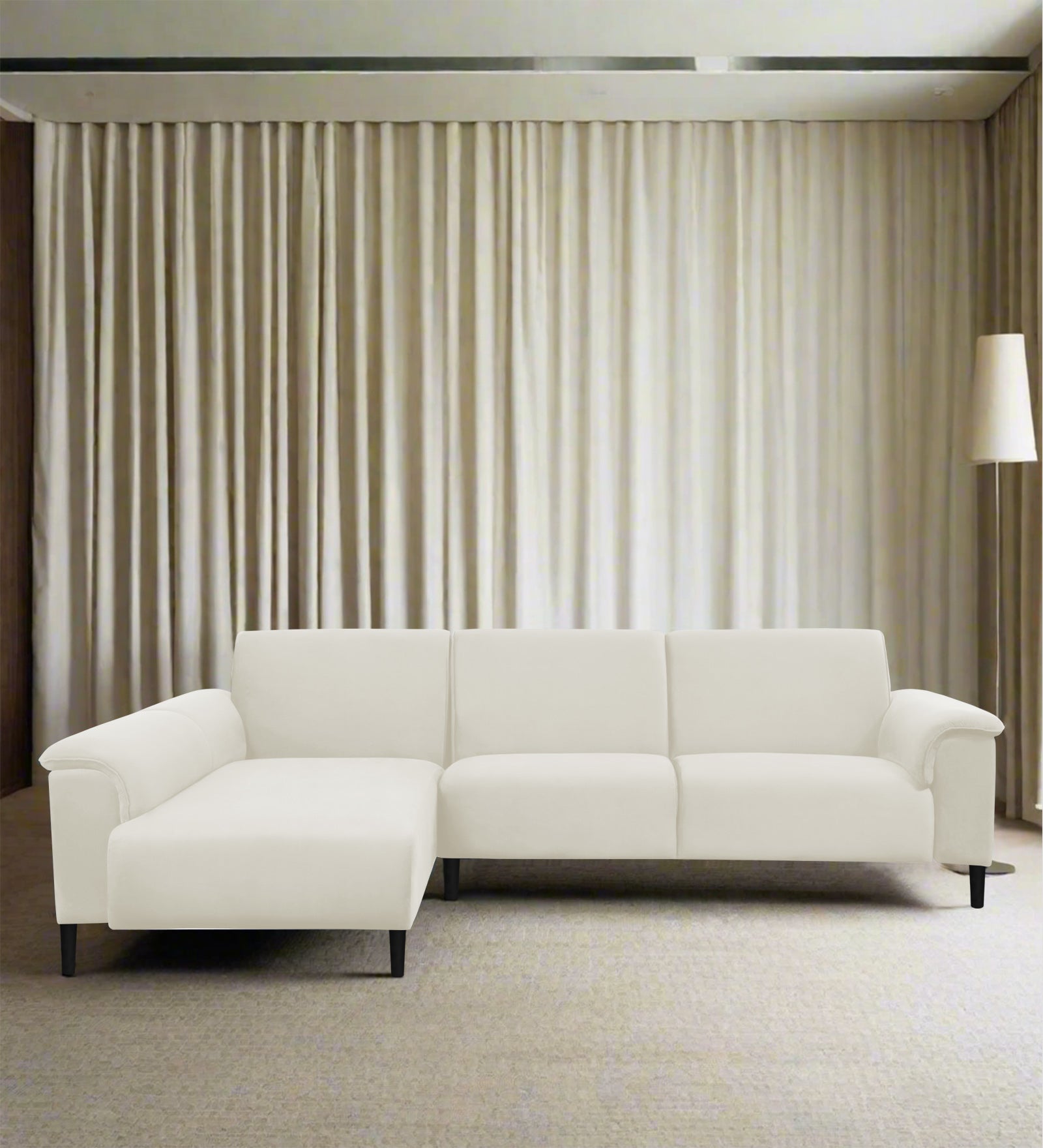 Ocean Velvet RHS Sectional Sofa (2+ Lounger) In Warm White Colour - Febonic Living