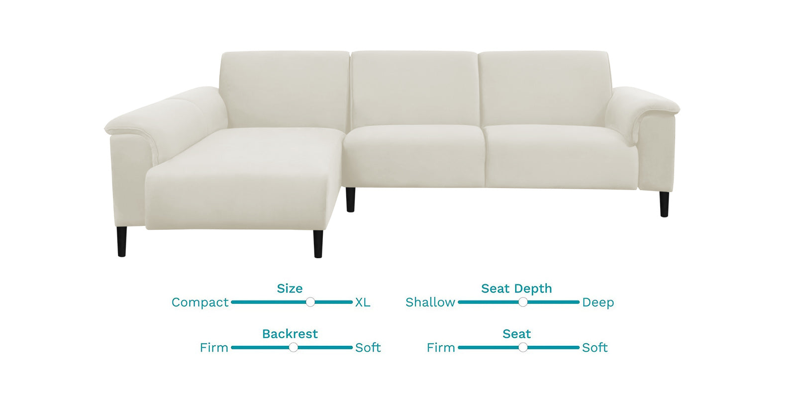Ocean Velvet RHS Sectional Sofa (2+ Lounger) In Warm White Colour - Febonic Living