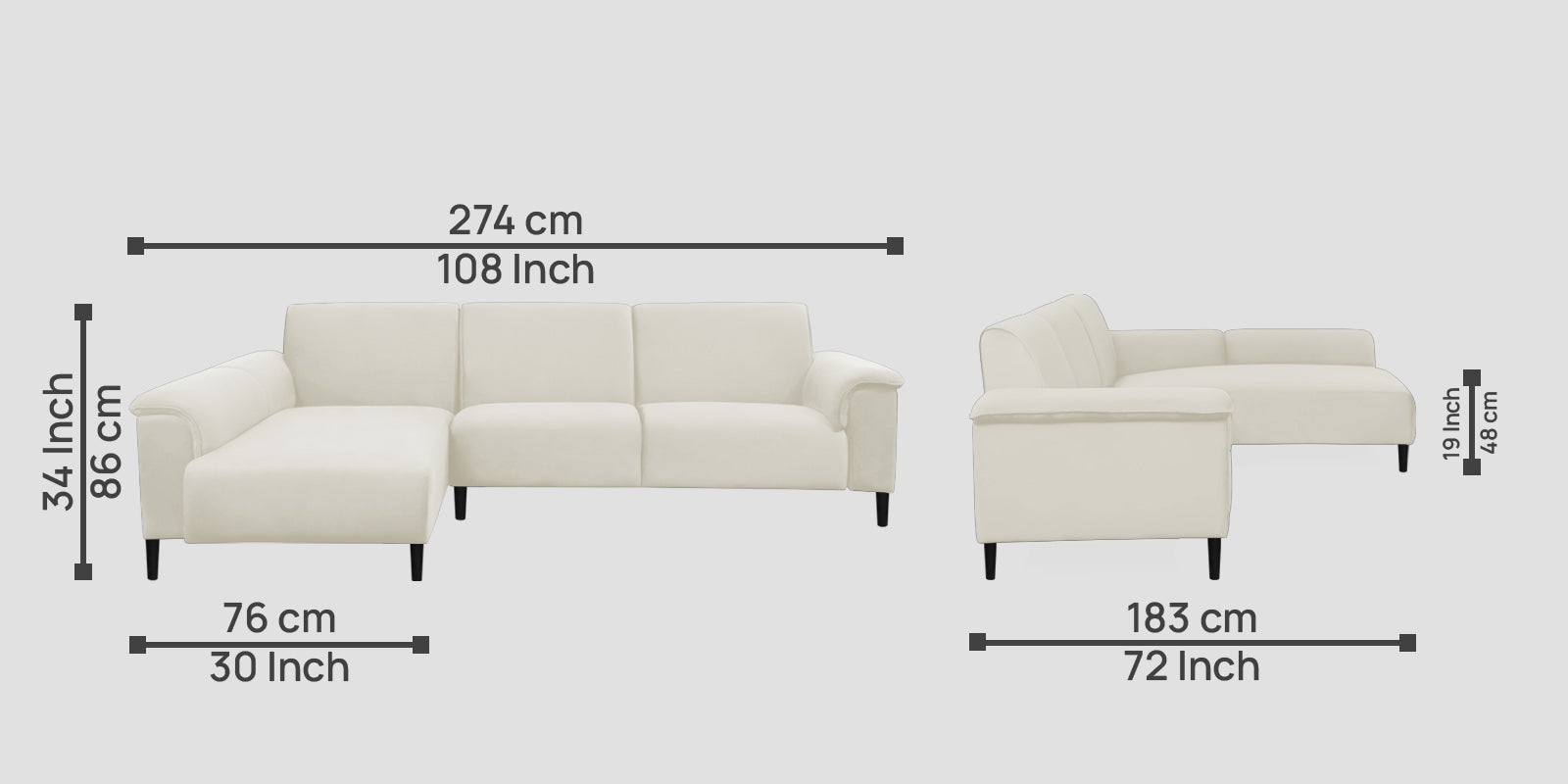 Ocean Velvet RHS Sectional Sofa (2+ Lounger) In Warm White Colour - Febonic Living