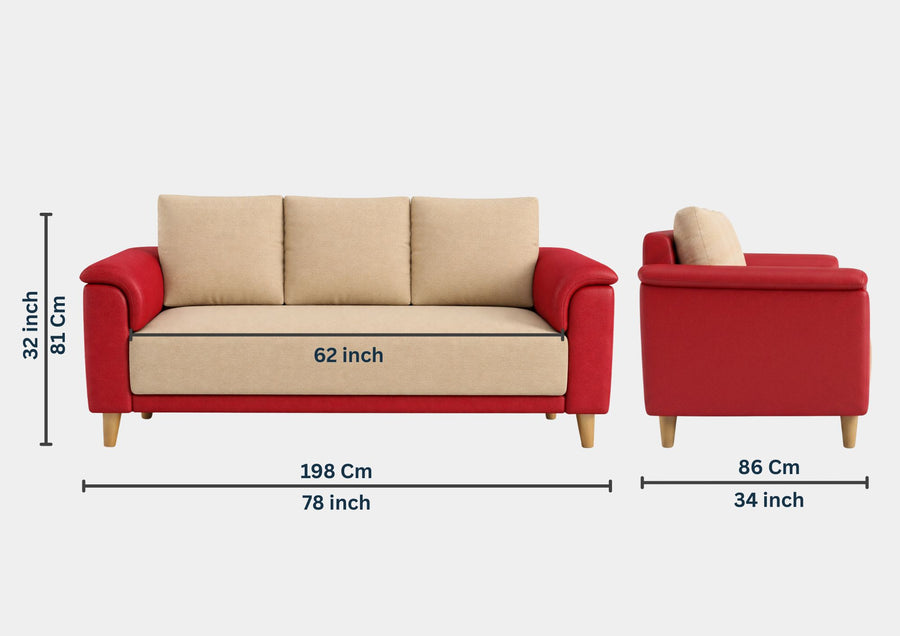 Ocla 3 Seater Fabric Sofa - Red Beige