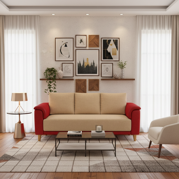 Ocla 3 Seater Fabric Sofa - Red Beige