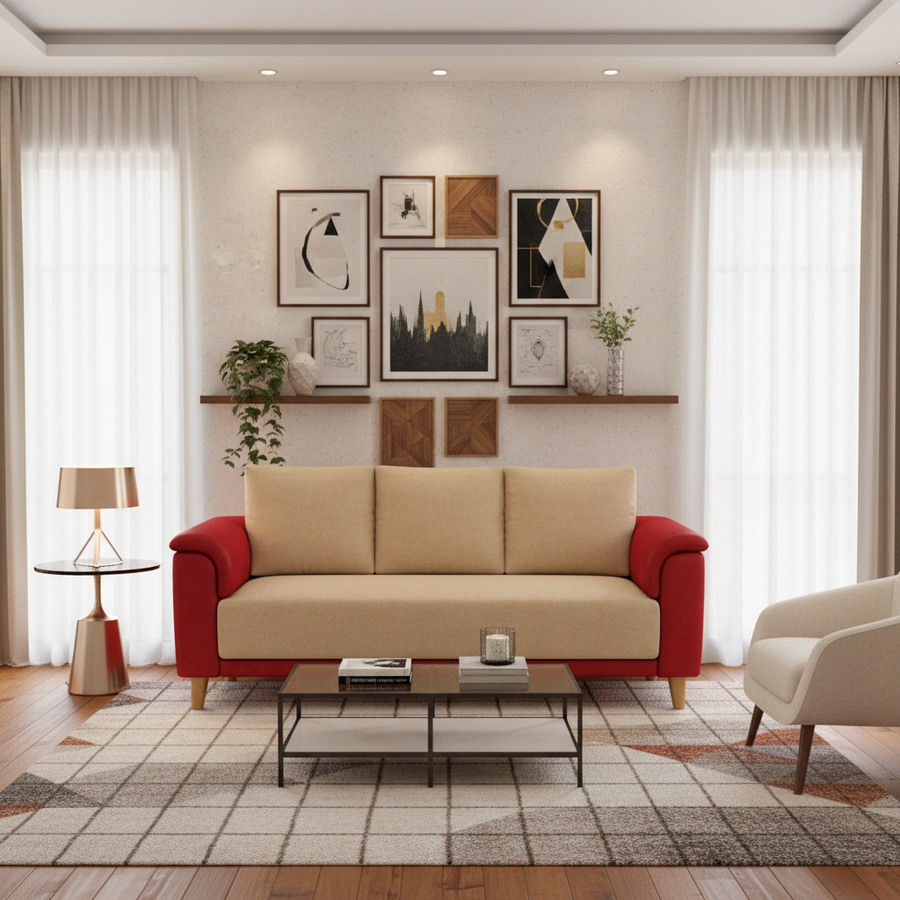 Ocla 3 Seater Fabric Sofa - Red Beige