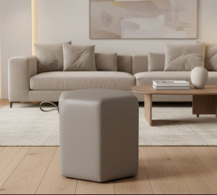 Octus Leatherette Pouffe - Steel Grey by Febonic Living