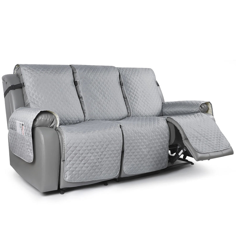 Omkar Quilted 3 Seater Velvet Cover Recliner - In Warm Grey Colour - Side View by Febonic Living