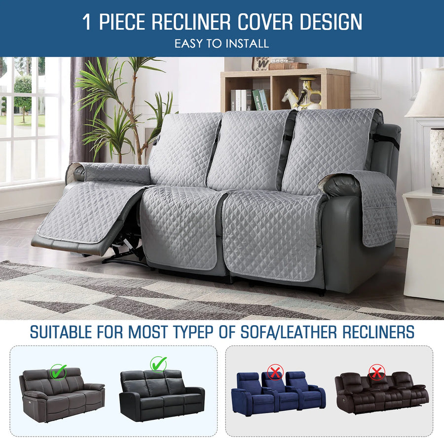 Omkar Quilted 3 Seater Velvet Cover Recliner In Warm Grey Colour - Designated Cover by Febonic Living