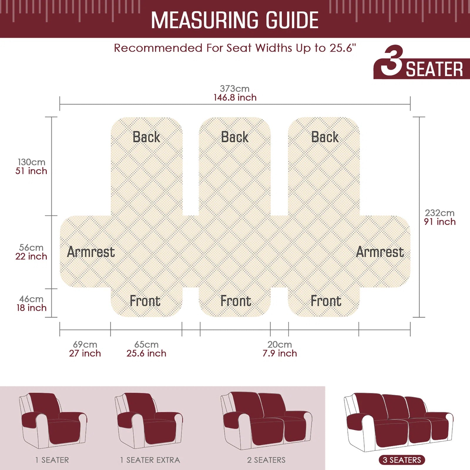 Omkar Quilted 3 Seater Velvet Cover Recliner In Warm Grey Colour - Dimensions by Febonic Living