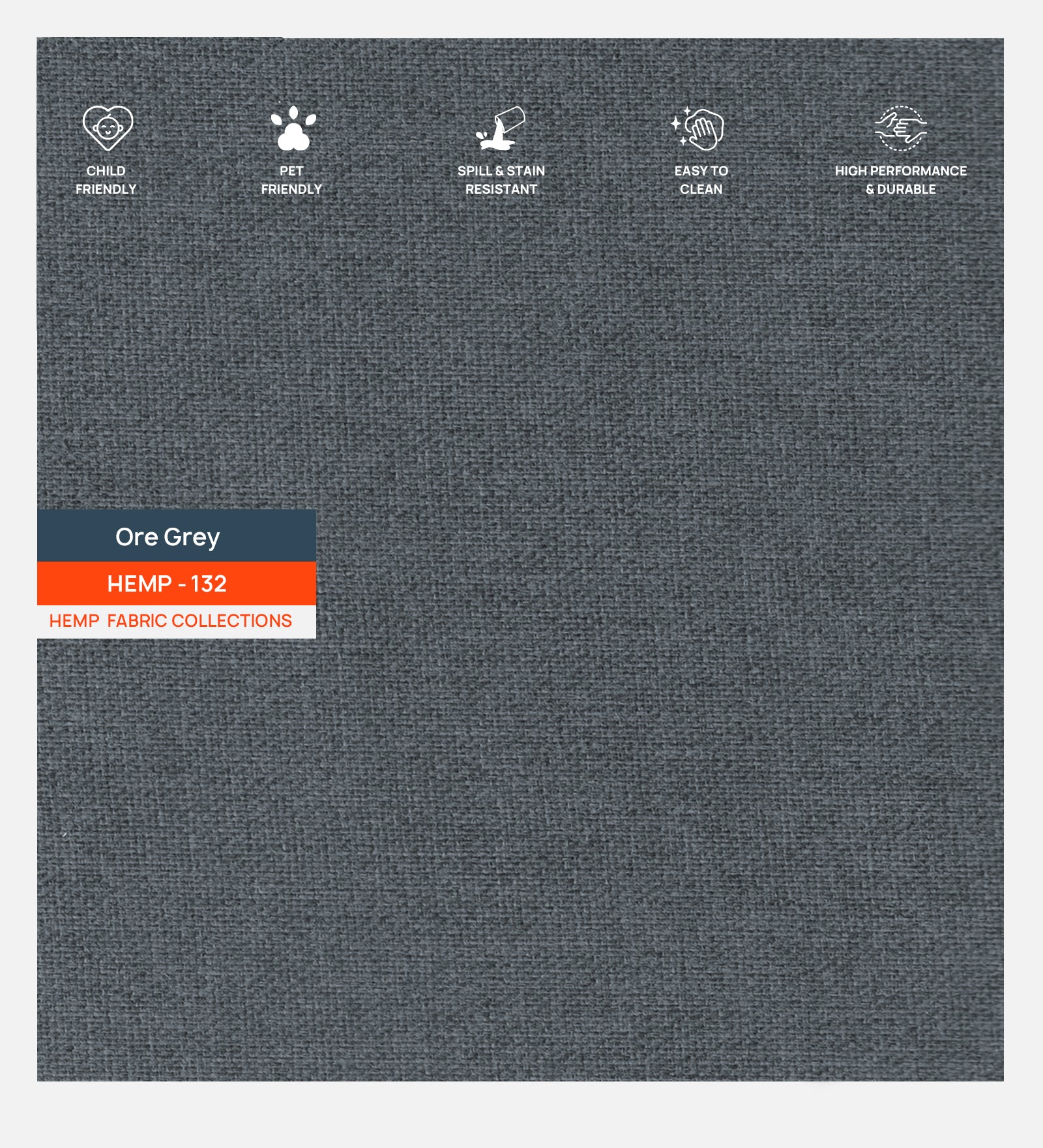 Polycotton Hemp Fabric Ore Grey 132 Code - Febonic Living