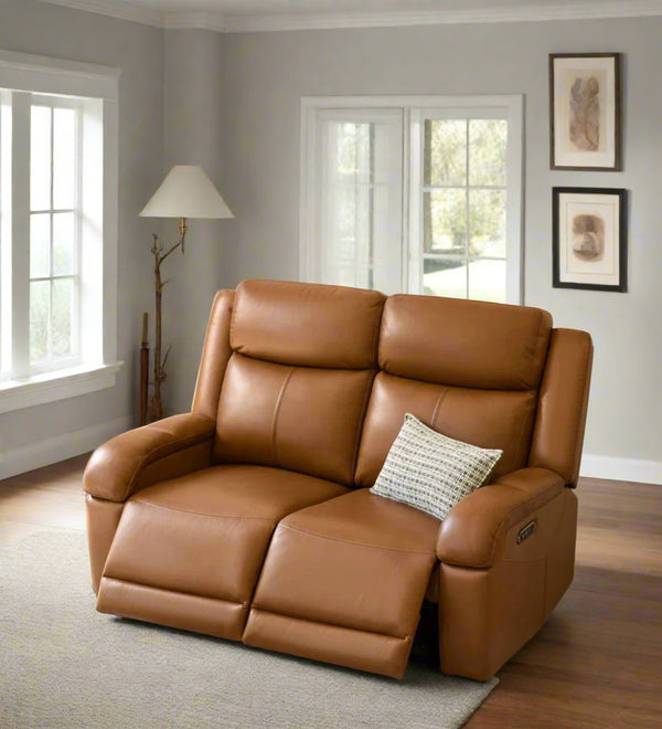 Orvin 2 Seater Motorized Leatherette Recliner - Cinnamon Brown