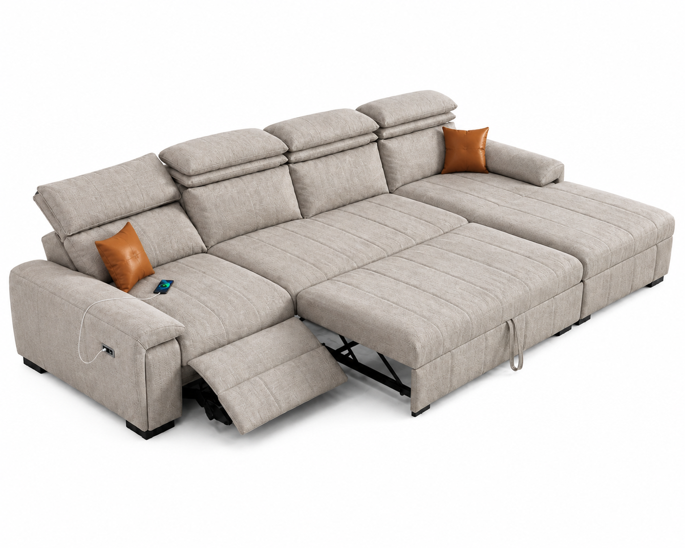 Orvix Premium LHS L-Shaped Fabric Sofa with Recliner - Warm Ivory Beige - Top Clear View by Febonic Living