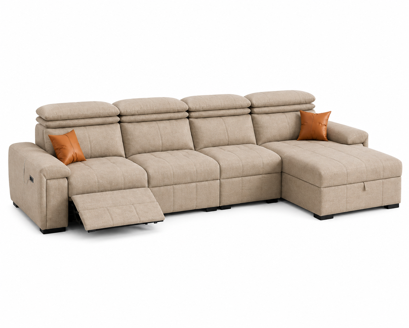 Orvix Premium LHS L-Shaped Fabric Sofa with Recliner - Warm Ivory Beige -  Front View by Febonic Living