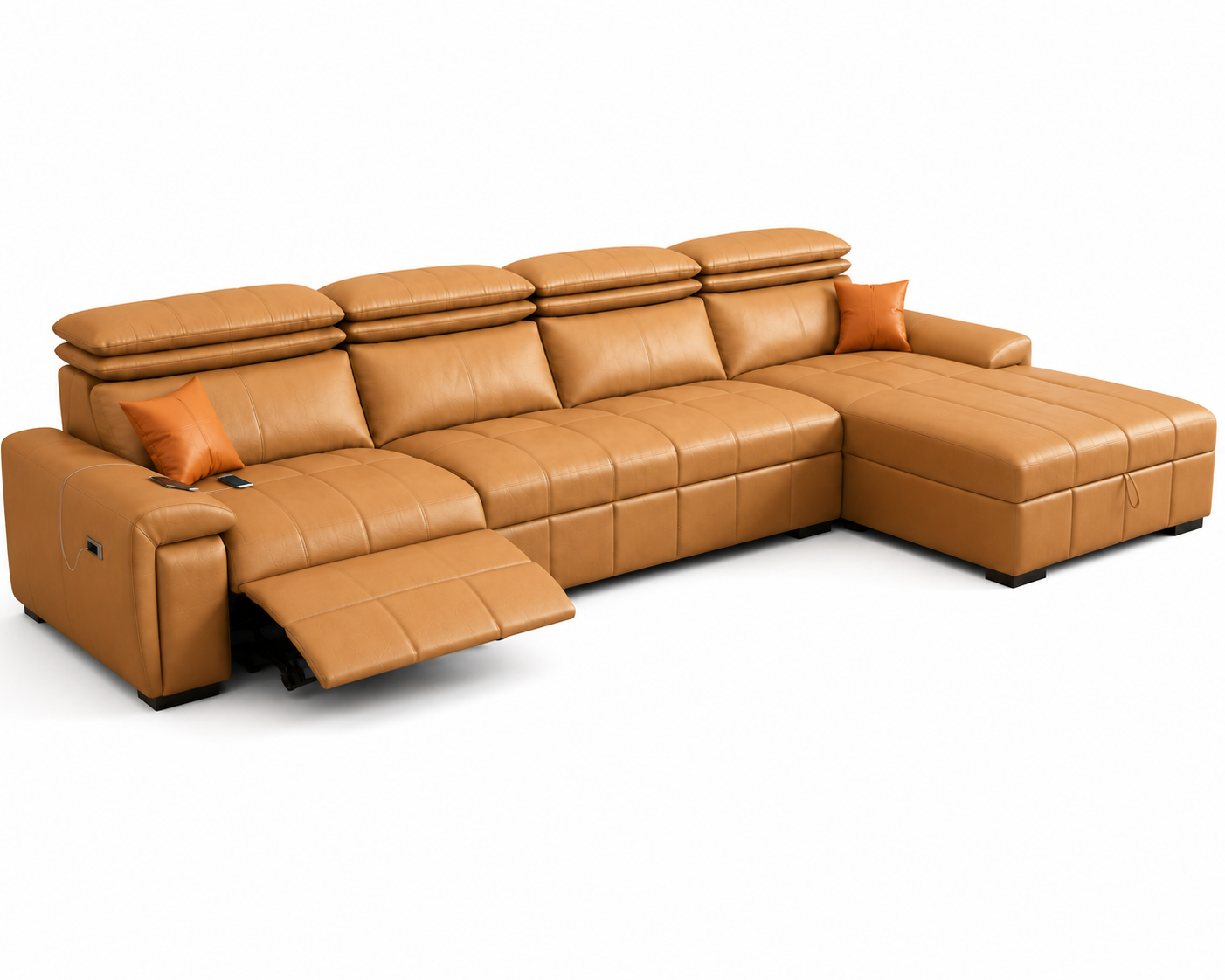 Orvix Premium LHS L-Shaped Sofa with Recliner - Tan Brown  - Clear View by Febonic Living
