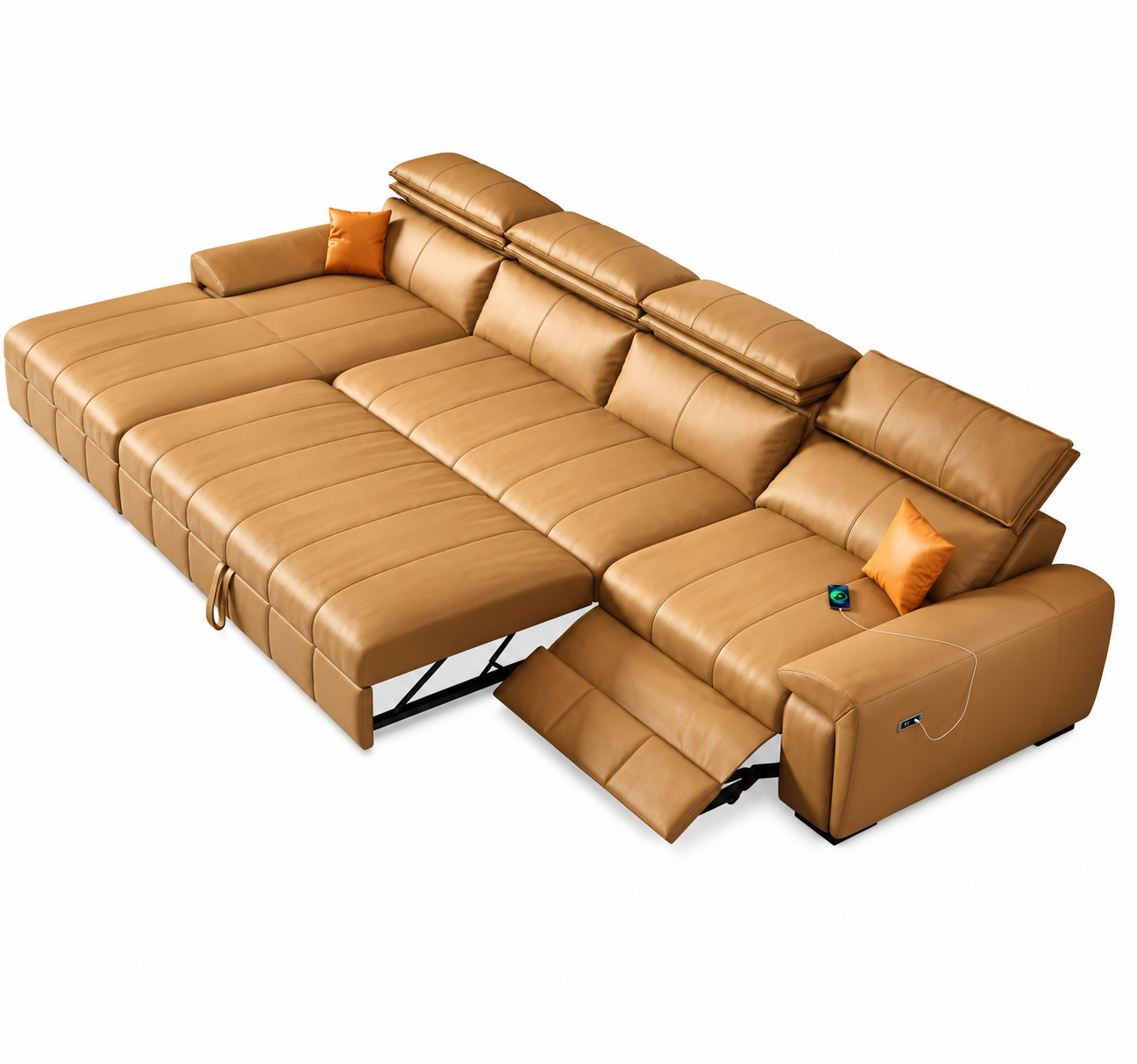 Orvix Premium RHS L-Shaped Sofa with Recliner - Tan Brown  - Top Full View 1 by Febonic Living