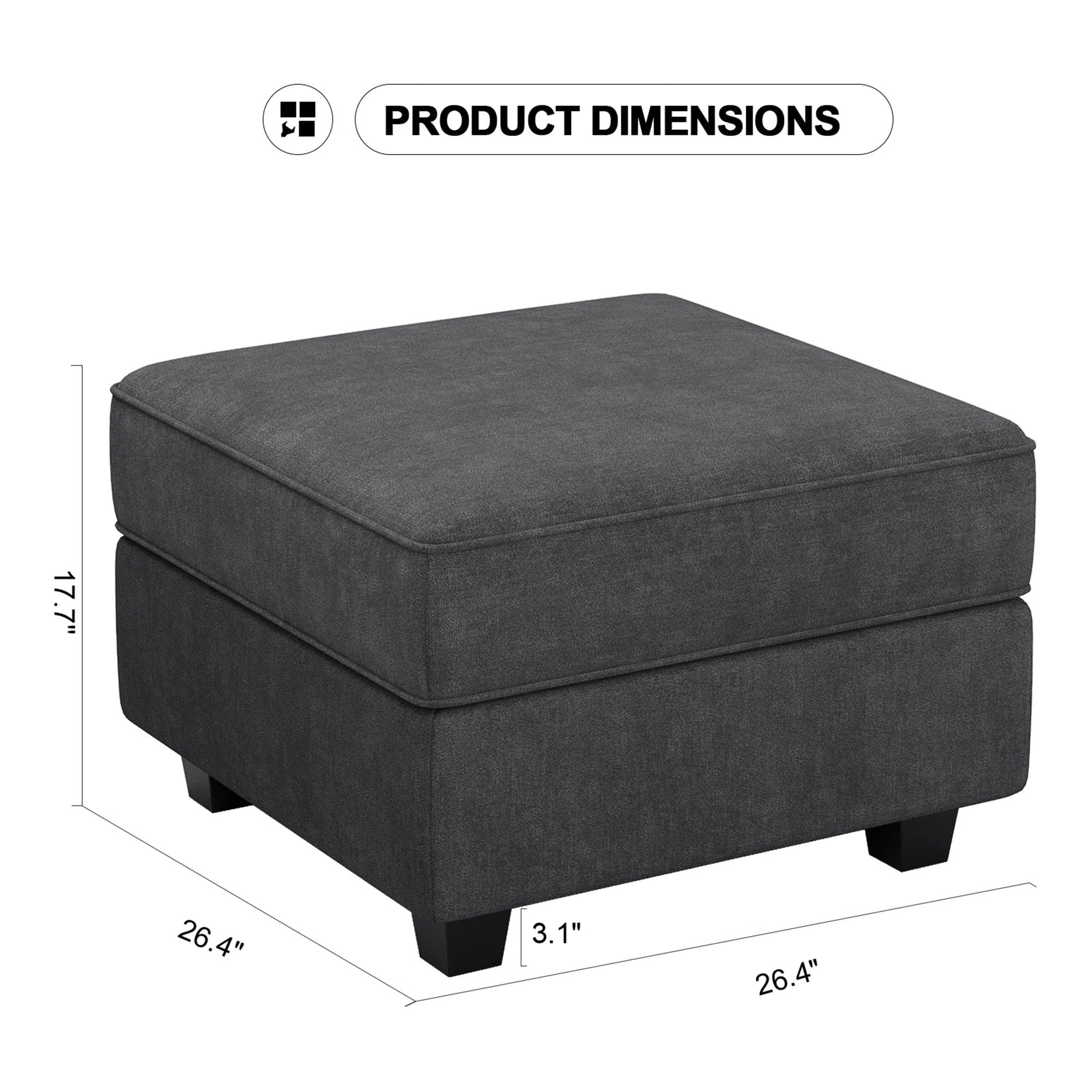Ottro Fabric Ottoman In Charcoal Grey Colour With Storage