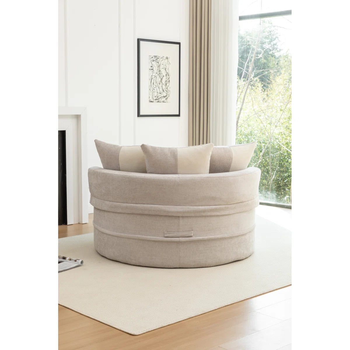 Aether Fabric Round Barrel Chair With Ottoman In Lit Grey Colour