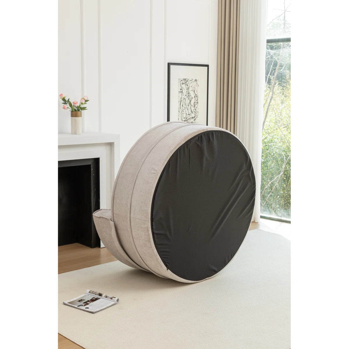 Aether Fabric Round Barrel Chair With Ottoman In Lit Grey Colour