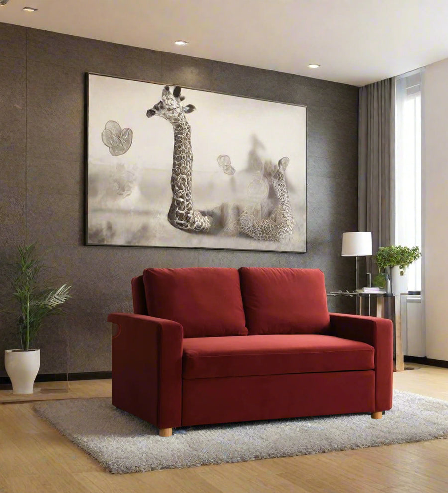 Tavo  2 Seater Pull Out  Cum Bed Velvet Sofa - Ox Blood Maroon by Febonic Living