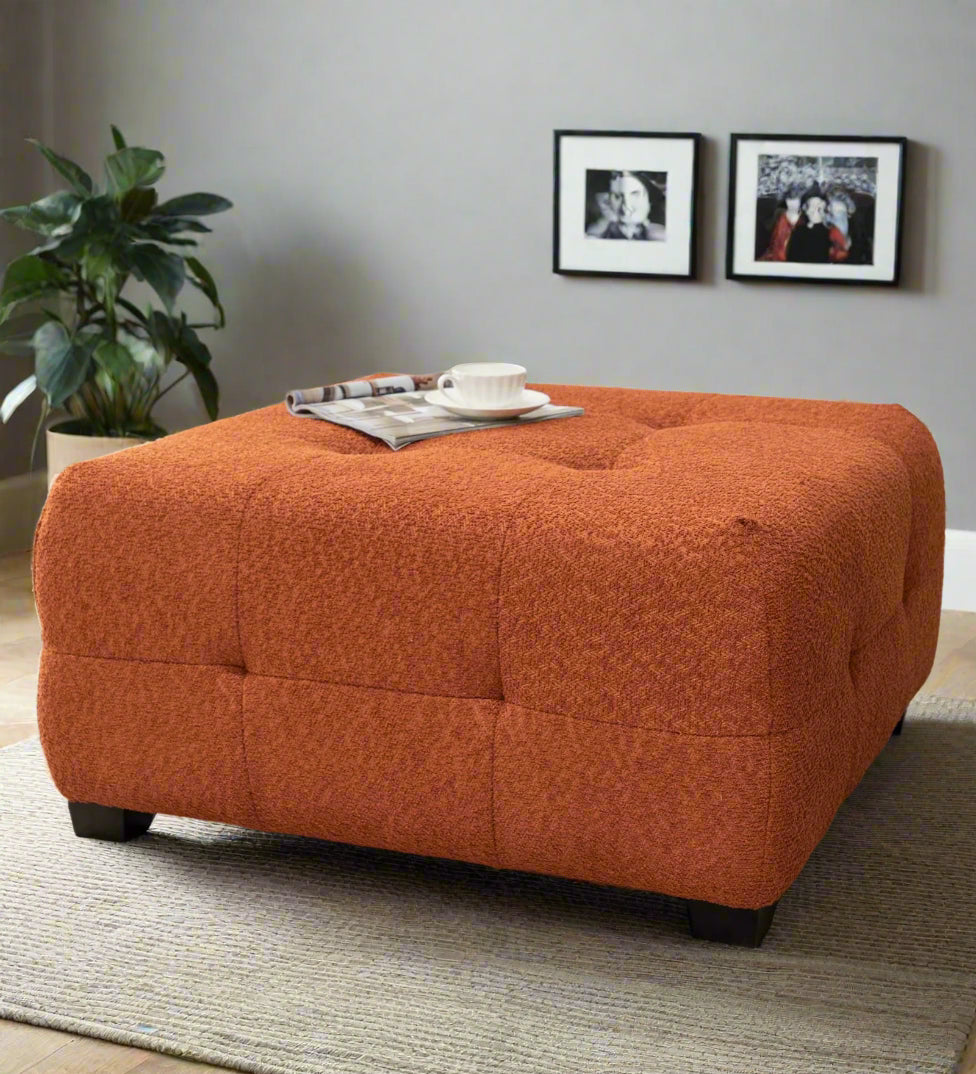 Sapra Boucle Fabric Ottoman In Light Orange Colour