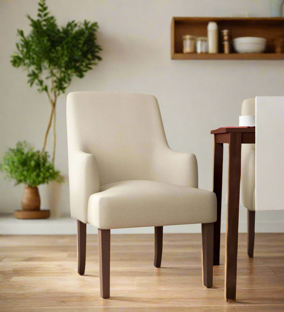 Bhava Water Proof Velvet Dining Chair In Cashew Cream Colour