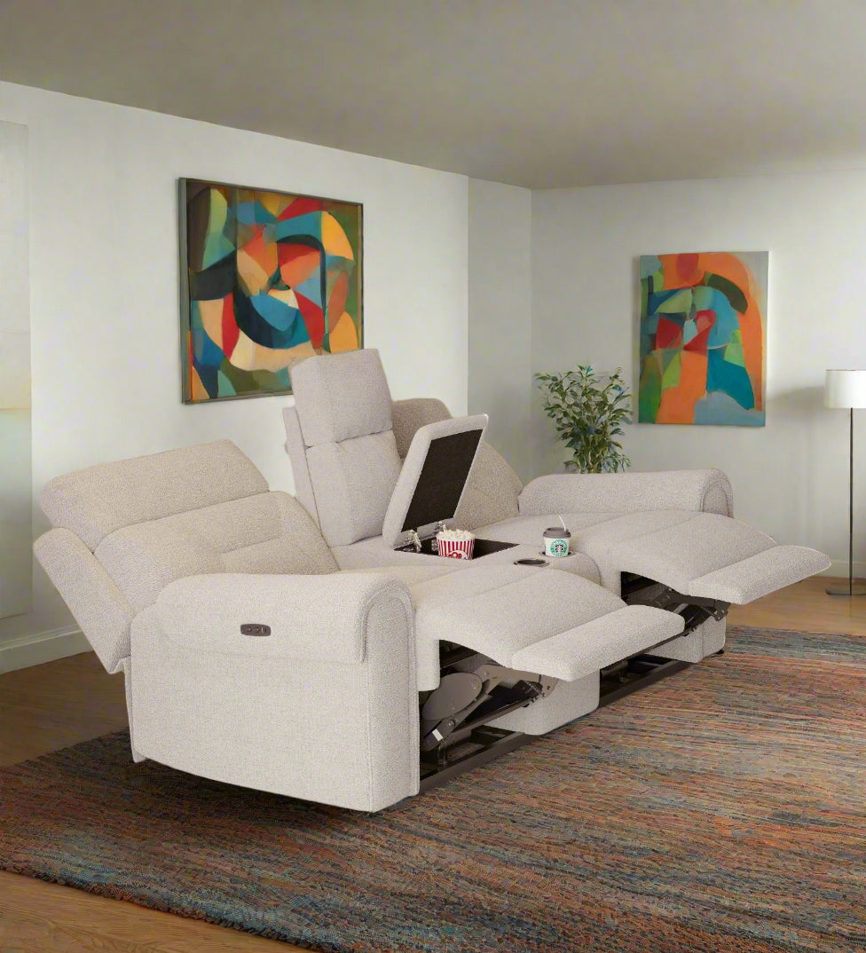 Alpeno Fabric 2 Seater Motorized Recliner In Bone Beige Colour