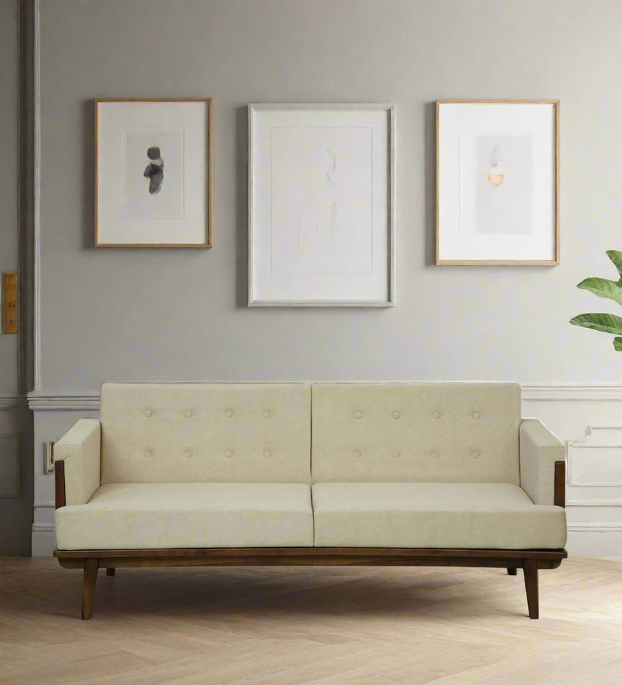 Tivoli Sheesham Wood 2 Seater Sofa In Beige Colour by Febonic Living