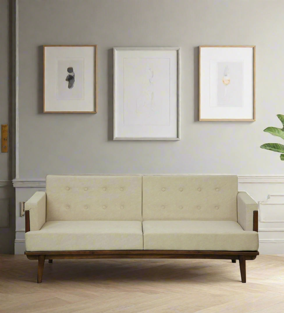 Tivoli Sheesham Wood 2 Seater Sofa In Beige Colour