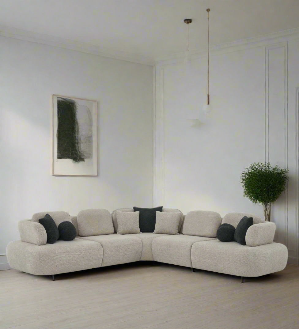 Obliq Flame 6 Seater Corner Sofa In Beige Colour