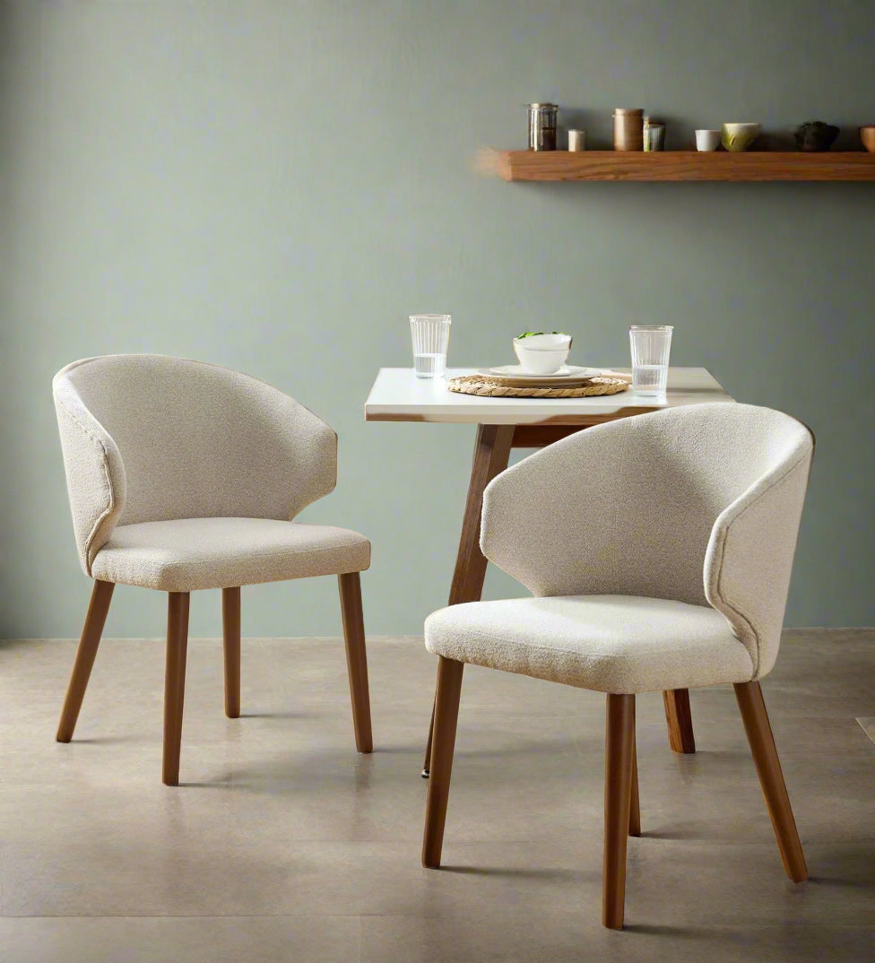 Halvor Boucle Fabric Dining Chair In Shell White Colour (Set of 2)