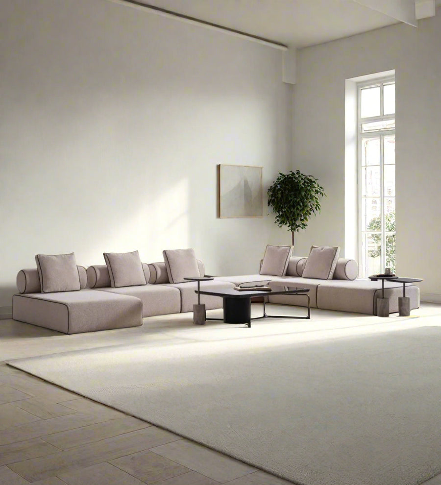 Avenger  6 Seater Corner Boucle Fabric Sofa - Mushroom Grey by Febonic Living