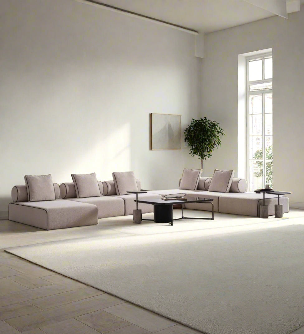 Avenger Boucle Fabric 6 Seater Corner Sofa In Mushroom Grey Colour