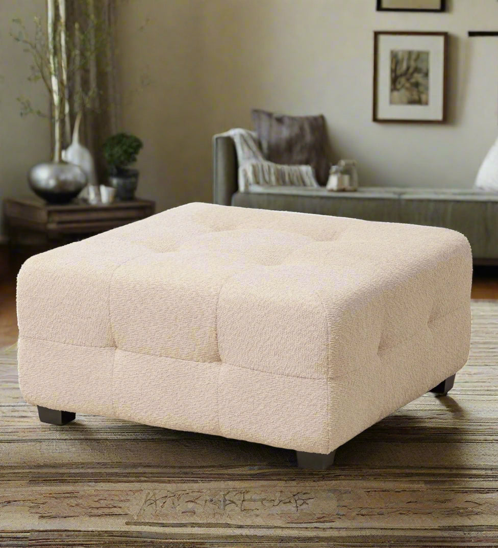 Sapra Boucle Fabric Ottoman In Shell White Colour