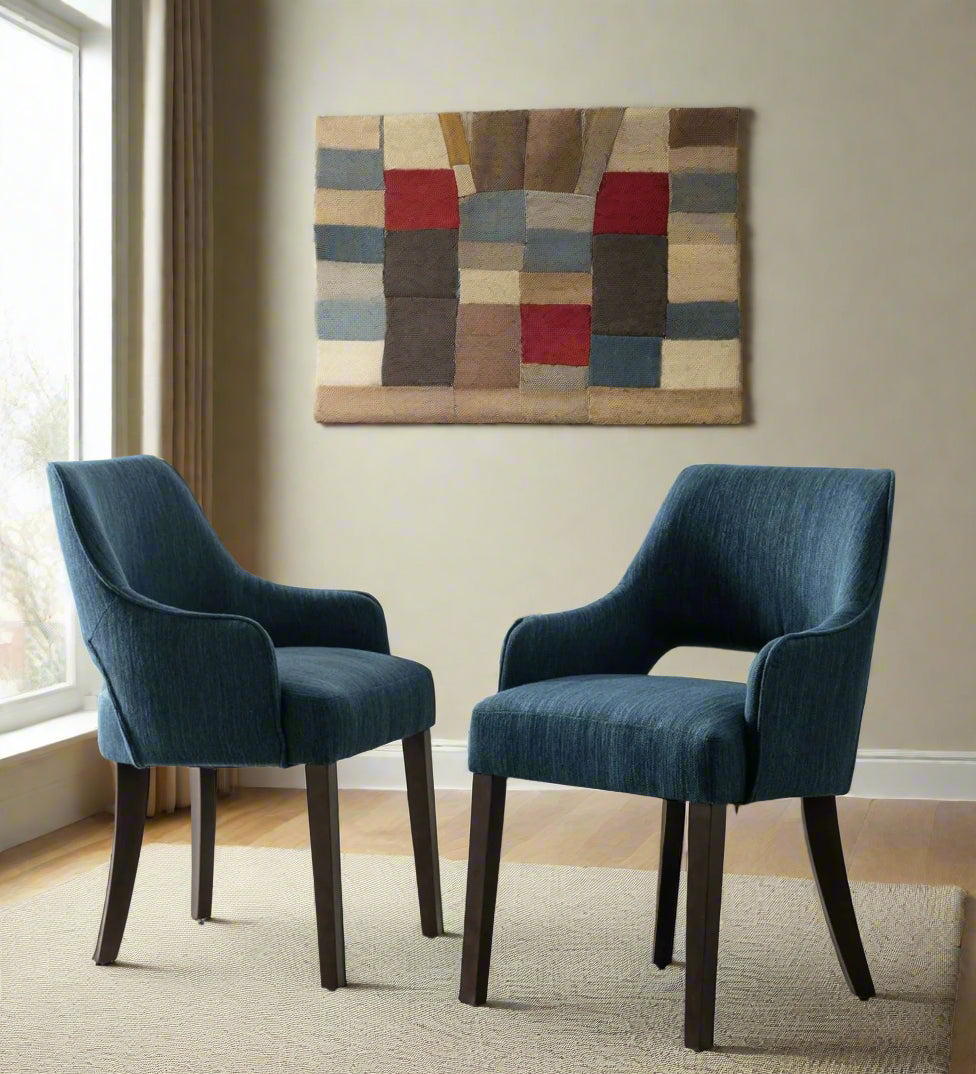 Milind Fabric Arm Chair In Denim Blue Colour (Set of 2)