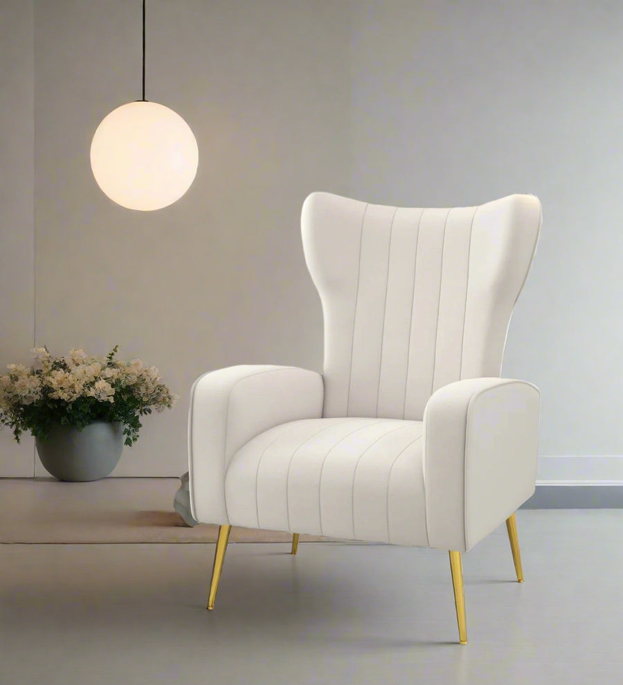 Cadal  Wing Velvet Chair - Warm White by Febonic Living