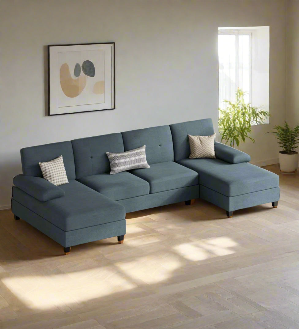 Halo Fabric 6 Seater Sectional Sofa In Denim Blue Colour