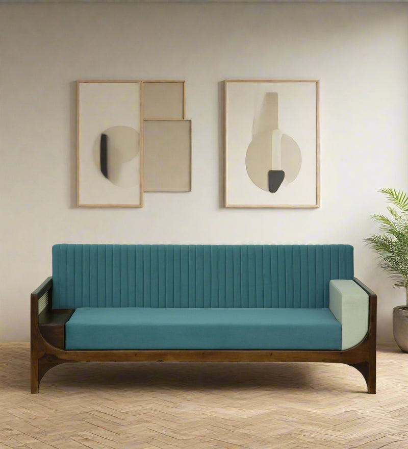 Oslo Sheesham Wood 3 Seater Sofa In Blue