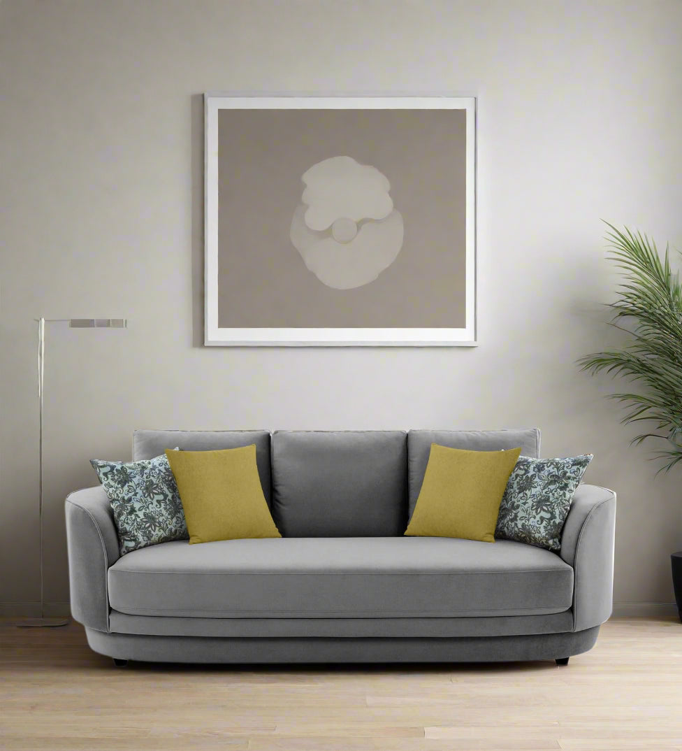 Tome Velvet 3 Seater Sofa In Concrete Grey Color