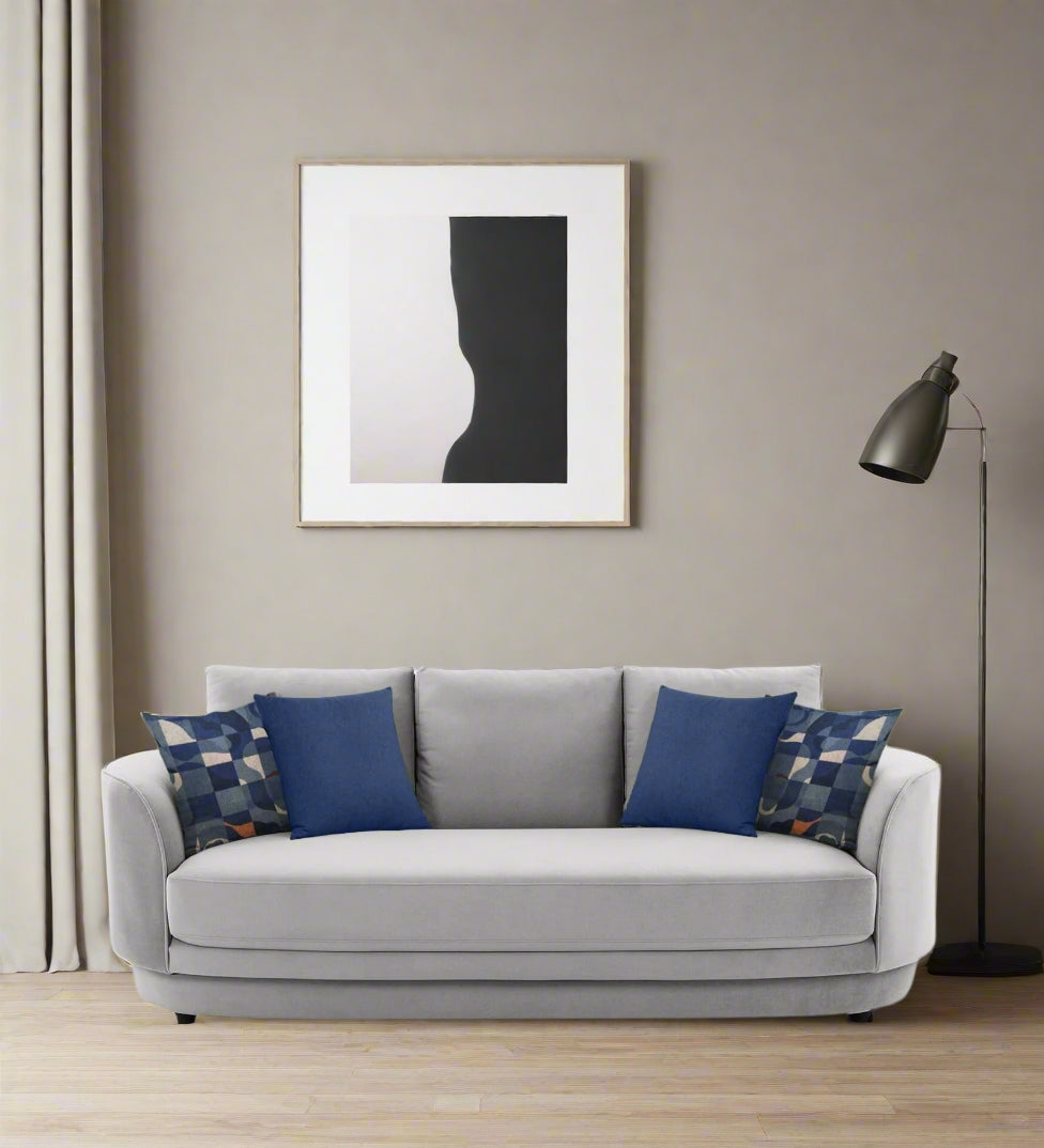 Tome Velvet 3 Seater Sofa In Light Grey Color