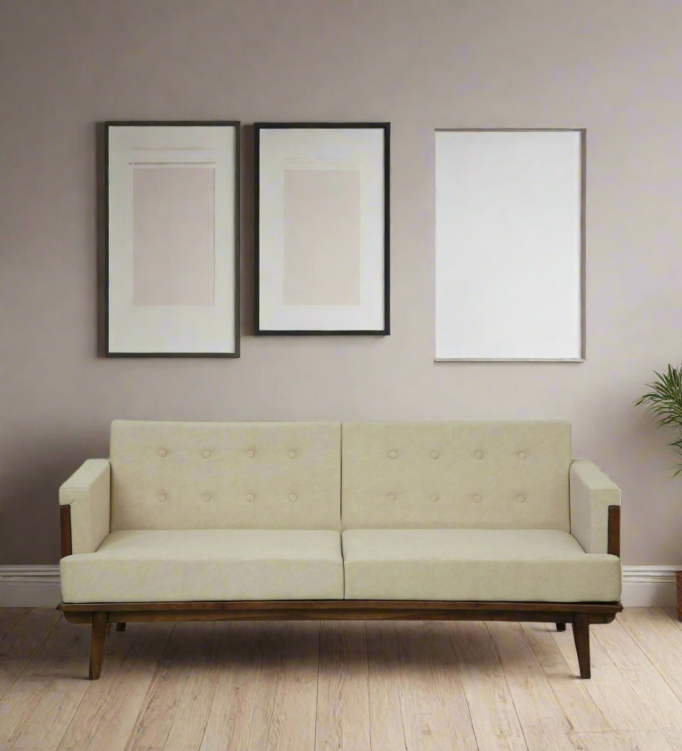 Tivoli Sheesham Wood 3 Seater Sofa In Beige Colour