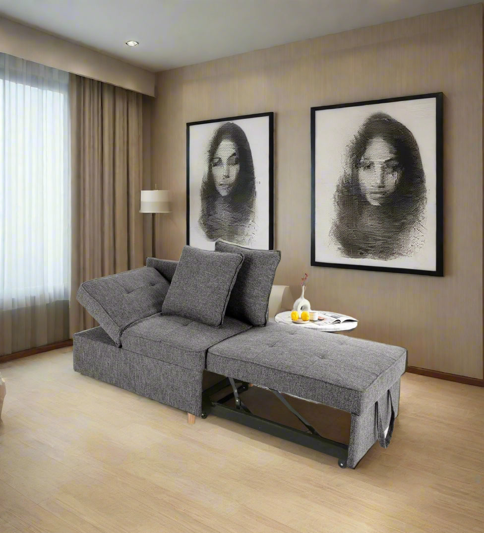 Tenso Fabric 2 Seater Pull Out Sofa Cum Bed In Charcoal Grey Colour