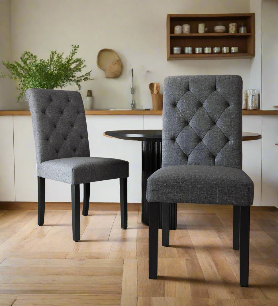 Florin Fabric Dining Chair In Charcoal Grey Colour (Set of 2)