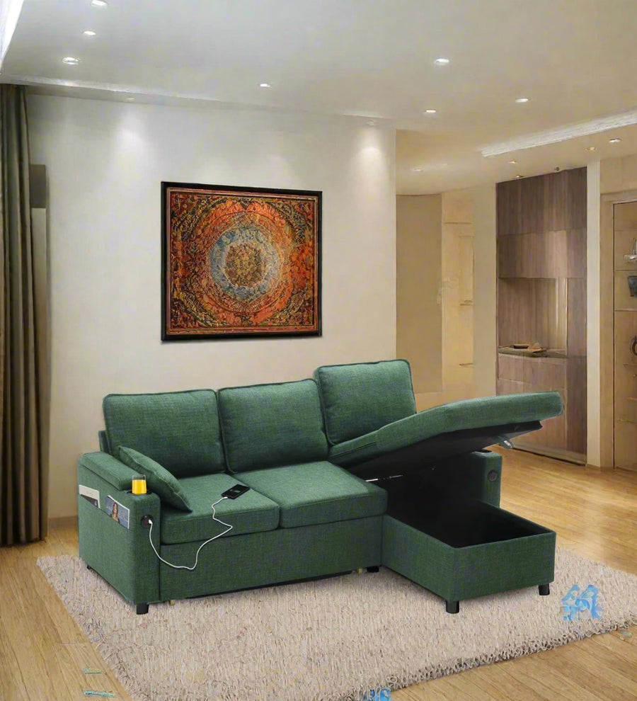 Nimbus  3 Seater Pull Out  Cum Bed Fabric Sofa - Olive Green by Febonic Living