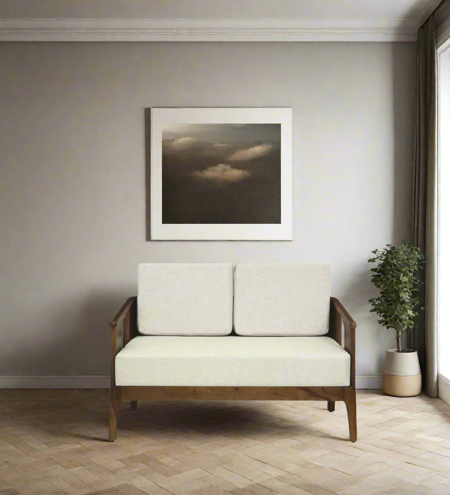 Bano Sheesham Wood 2 Seater Sofa In Beige Colour by Febonic Living